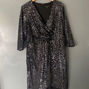 Women's size 16 Lane Bryant sequin party holiday cocktail black midi dress lined